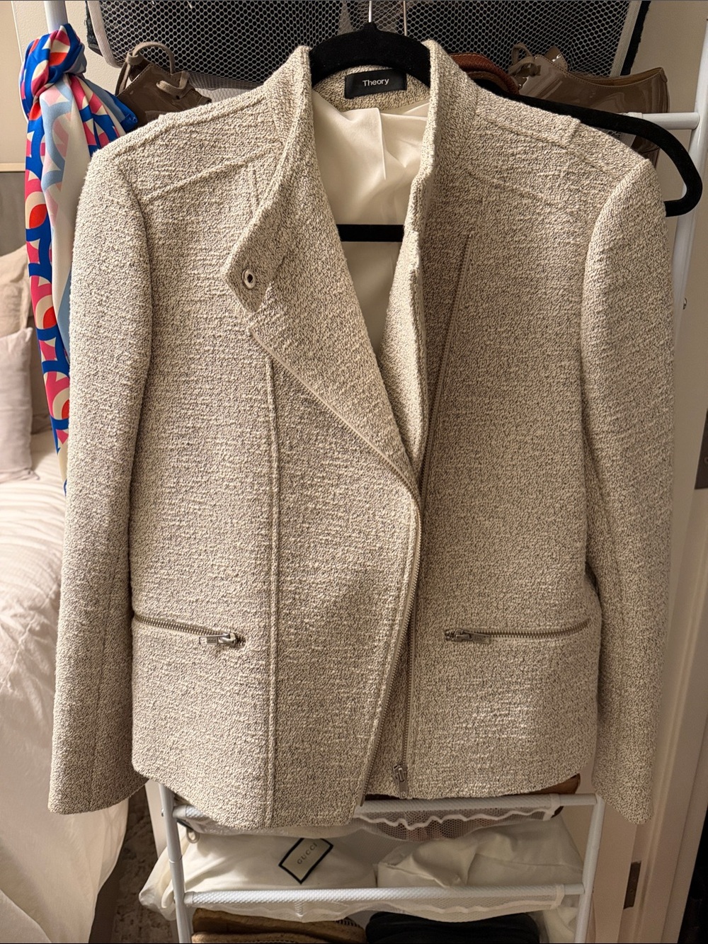 Theory Neutral Bouclé Zip-Front Jacket